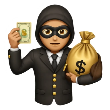 Robber emoji holding a 💰 wearing a mask that is made of robber suit without showing his hand the 💰 need to be in the left without is showing hands sticker