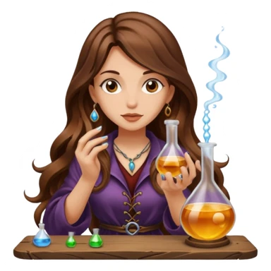 alchemist woman long wavy brown hair tattoos tasting potion drop sticker