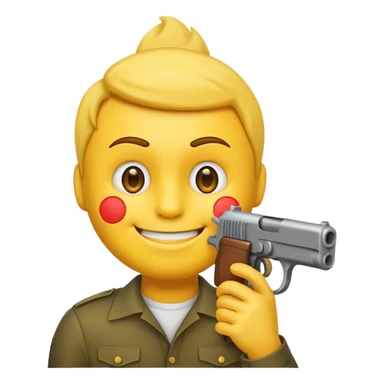 It should look like the smiling emoji with a gun to his head. The muzzle is pointed towards his face with a little distance between the muzzle and the left side of the head. It should look like he wanted to shoot himself in the head. (Ironically) sticker