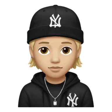 rapper da trắng, tóc vàng, full đen, có mũ len hãng MLB, đẹp trai
 sticker