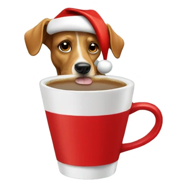 Dog drinking coffee with a Santa hat on sticker
