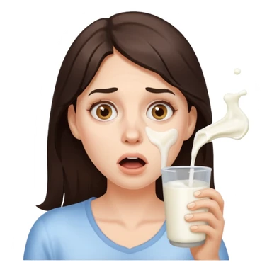 Brunette Woman with spilled milk on her face with a surprised face no glass  sticker