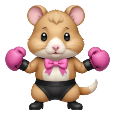 Cute hamster with 2 pink bows wearing platform black boots and boxing gloves standing up sticker