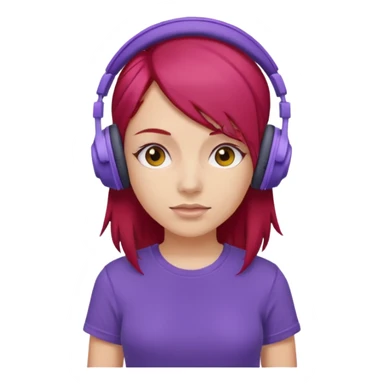 girl with purple headphones and tshirt red hair sticker