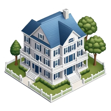 Hamptons mansion, isometric dollhouse-style, realistic sticker