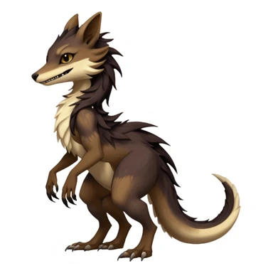 Brown and beige badass elegant wild beautiful natural cute badass epic exotic anthro modern furry 2-legged sergal-vernid-creature, full body, dark-brown-black-gradient pretty hair, with a long tufted tail, aesthetic, art by LiLaiRa, art by art by Falvie sticker