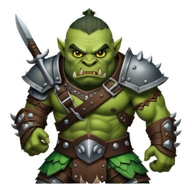 Cinematic Realistic WoW Orc Warrior Portrait, captured in a dynamic, battle-ready stance, muscles bulging beneath intricately detailed tribal armor accented with dark leather and iron. His fierce, determined eyes and battle-scarred green skin are rendered with dramatic natural lighting and high shine, exuding raw, relentless fury in a fierce combat pose. sticker