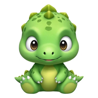 A tiny green baby dinosaur plush toy with extra large head and eyes sticker