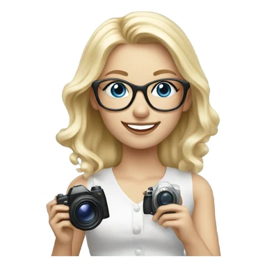 Elegant real blonde girl with glasses smiling blue eyes taking pictures with a camera  sticker