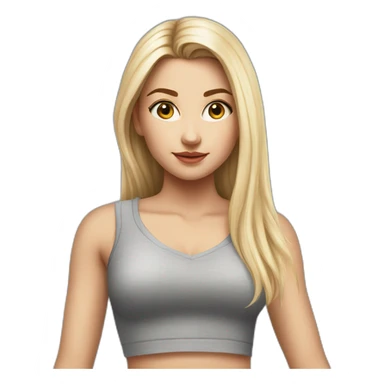 hyperrealist caucasian girl, long straight blonde hair, v-neck laced crop tanktop, grey tight mini skirt sticker