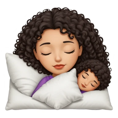 Sleeping Spanish girl on white pillow dark curly hair mixed skin sticker