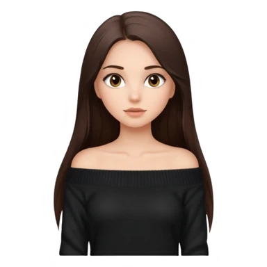 красивая девушка брюнетка, накрашенная с ресницами, с длинными прямыми волосами, в темно-коричневой кофте со спущенными плечами sticker