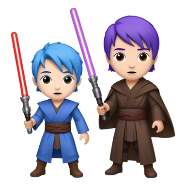 one blue haired jedi with purple lightsaber vs dark brown hair jedi with red lightsaber emoji sticker