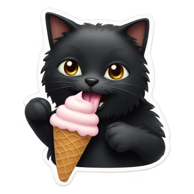 black fluffy cat eating ice cream  sticker