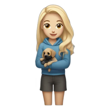 A blonde girl with smooth hair and a ray in the middle of his hair, she has light skin a few freckles, and she wear a hoodies and she Carries in his arms a baby black labrador dog  sticker