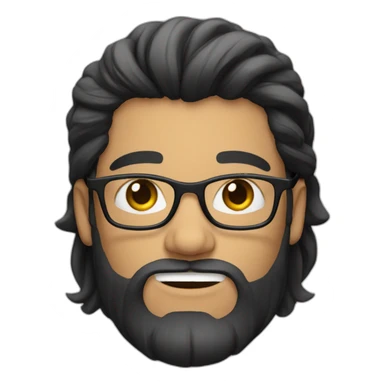 young white man with long black straight hair with big beard and glasses sticker