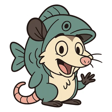 cute cartoon possum dressed up like a fish sticker