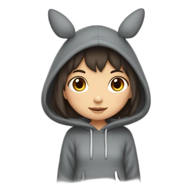Fille Brune avec un sweat-capuche Totoro gris foncé avec les rond clair de Totoro sur ventre  sticker
