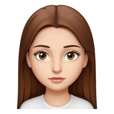 Chica de pelo liso ,largo clean look  y marrón con ojos color marrón  y una camiseta blanca y la piel blanca con pestañas y maquillada clean look  sticker