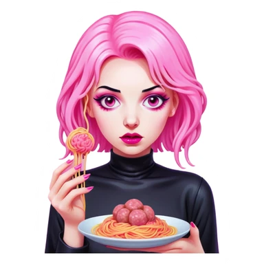 pop art goth neon Monalisa holding Melted pink gooey spam meat ball spaghetti  sticker