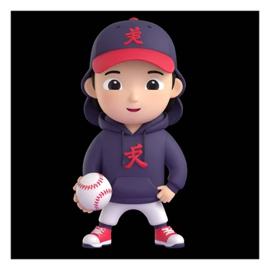 memoji-style Chinese American character for a profile photo, wearing a hoodie and a baseball cap, friendly expression, clean background sticker