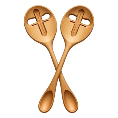 Two wooden spoons hitting each other with their flat sides, creating a cross-like shape with their handles, forming an intricate and striking visual sticker