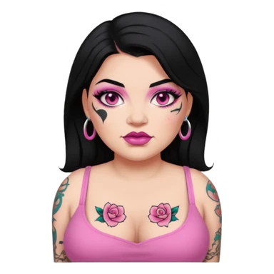 Heavyset woman, black hair, pink makeup and tattoos sticker