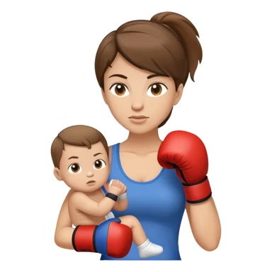 Light brunette fit mom boxing with baby boy sticker