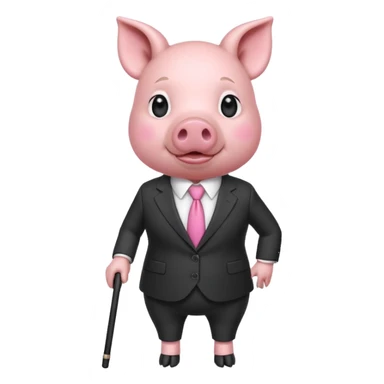 Female pig with hair wearing a suit and  a cane sticker