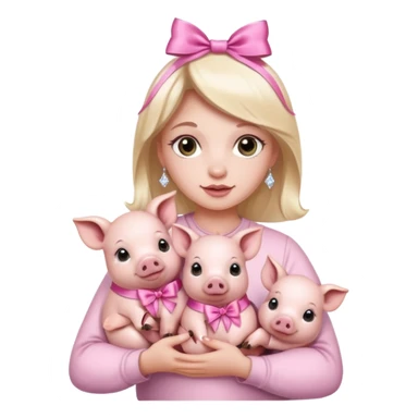 woman holding baby pigs with ribbons and crystals sticker