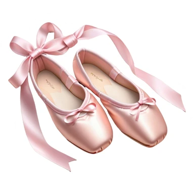 Cinematic Realistic Ballet Shoes, soft satin pink pointe shoes with delicate ribbons, resting gently on a polished wooden floor, subtle creases in the fabric, glowing under the warm golden light of a rehearsal studio, evoking elegance and grace. sticker