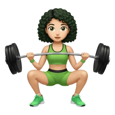 woman with olive skin and curly black hair wearing a green workout outfit (shorts) and lifting weights sticker