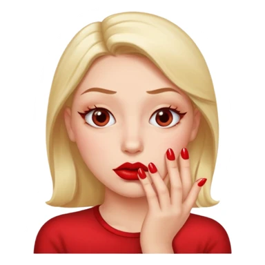Puckering lips emoji giving side eye looking at its red nails sticker