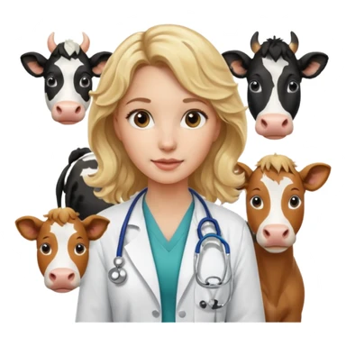 Joven mujer, de cabello rubio con ondas, veterinaria de perros, vacas y caballos sticker
