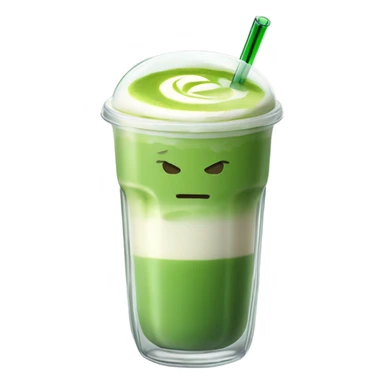 Matcha latte drink in sleek rounded glass with ice and glass straw that folds towards you sticker