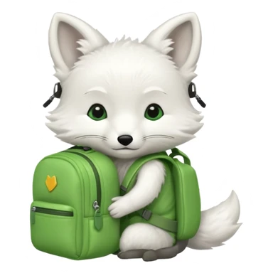 baby white fox wear green backpack sticker