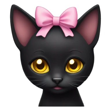 Cute small Black cat with gold yellow eyes and a pink bow on the right ear  sticker