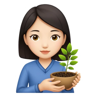 Asian girl planting in a seed sticker