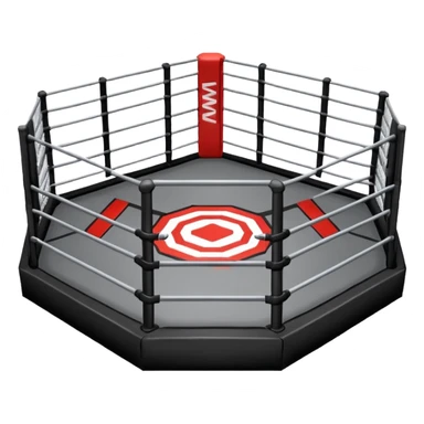 MMA cage arena object icon, octagon fighting cage with metal fence walls, padded corner posts, professional combat arena, 3D cartoon style, mobile game icon style, centered, clean background, no people, no text, no watermark
 sticker