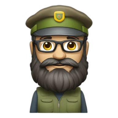 full body of an happy gardener face long dark beard and short dark hair with little transparent glasses and a army cap sticker