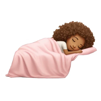 curly haired girl with tan skin sleeping in bed under light pink covers  sticker