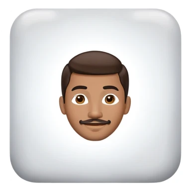 Apple-style cartoon emoji of a floating head only, young man with medium brown skin, mixed-race ethnicity, long dark brown hair with PERFECT MIDDLE PART exactly centered, mustache separated from goatee, medium brown eyes, small diamond stud earrings, absolutely no neck or shoulders visible sticker