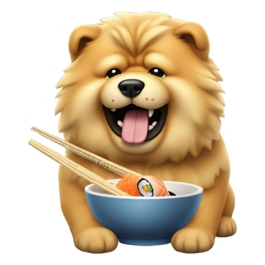 Chow chow dog holding chopsticks eating sushi sticker