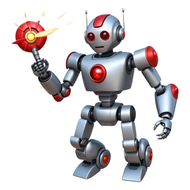 new character...robot being hit with a red beam by a flying robot sticker