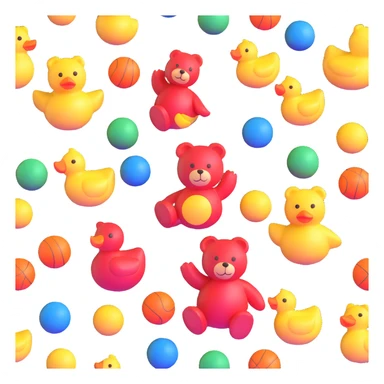 colorful scattered toys - teddy bear, rubber duck, blocks, ball, superhero figures sticker