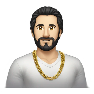 Russian hench man aged 30 wearing gold chain with black hair and short beard sticker