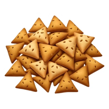 small handful of dry pet food pieces in varied shapes round triangular pillow-like warm brown tones slightly rough matte texture irregularly scattered crunchy bite-sized format no bowl packaging or extras just croquettes soft lighting subtle shadows emoji scale sticker