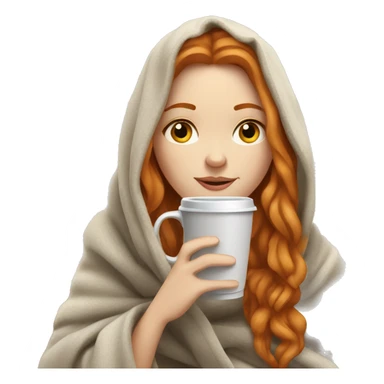 ginger long hair white girl wearing blanket sipping coffee sticker