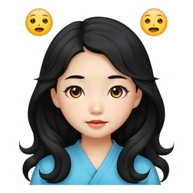 cute Chinese girl, black eyes, long wavy black hair, emoji style sticker