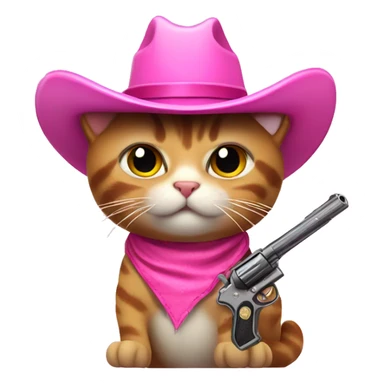 cat wearing pink cowboy hat holding pink gun sticker